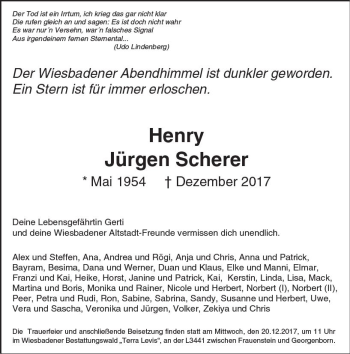 Traueranzeige von Henry Jürgen Scherer von Trauerportal Rhein Main Presse