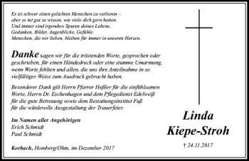 Traueranzeige von Linda Kiepe-Stroh von VRM Trauer