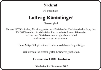 Traueranzeige von Ludwig Ramminger von Trauerportal Rhein Main Presse