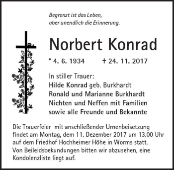 Traueranzeige von Norbert Konrad von Trauerportal Rhein Main Presse