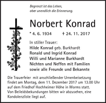 Traueranzeige von Norbert Konrad von Trauerportal Rhein Main Presse