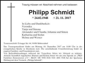 Traueranzeige von Philipp Schmidt 