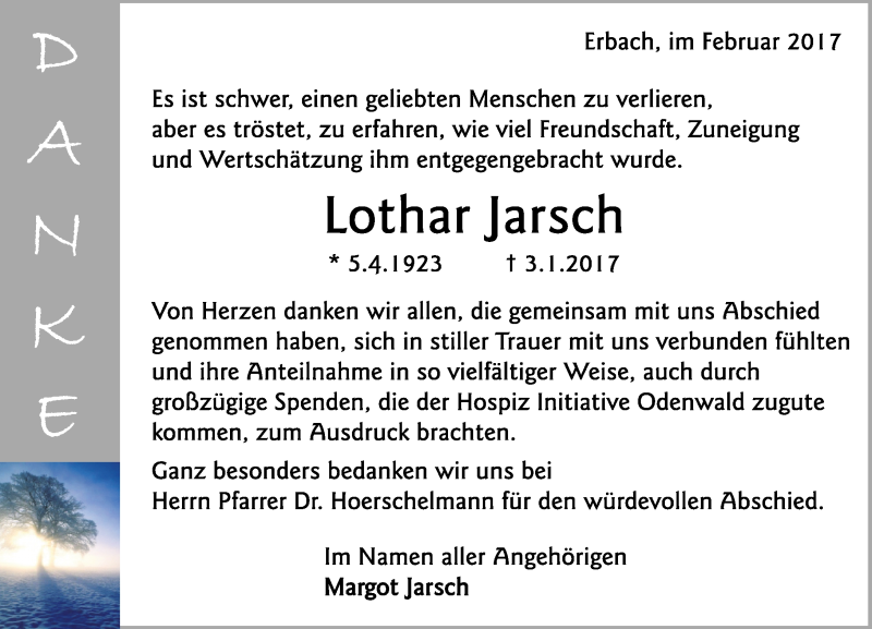 Traueranzeigen von Lothar Jarsch | www.vrm-trauer.de