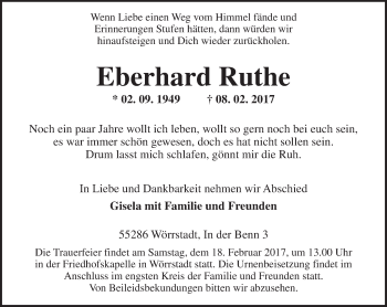 Traueranzeige von Eberhard Ruthe von Trauerportal Rhein Main Presse