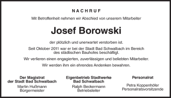 Traueranzeige von Josef Borowski von Trauerportal Rhein Main Presse