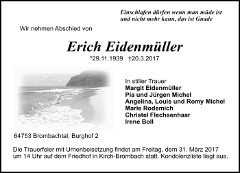 Traueranzeige von Erich Eidenmüller von Trauerportal Echo Online