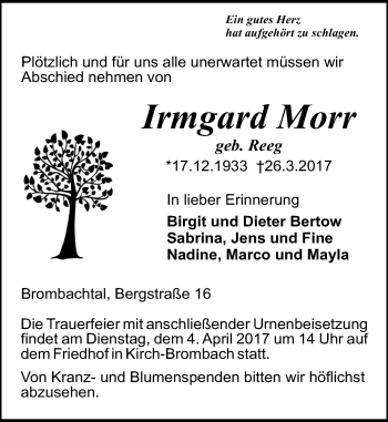 Traueranzeige von Irmgard Morr von Trauerportal Echo Online