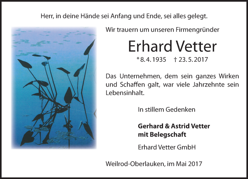 Traueranzeigen Von Erhard Vetter | Www.vrm-trauer.de