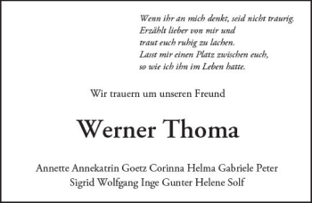 Traueranzeige von Werner Thoma von Trauerportal Echo Online