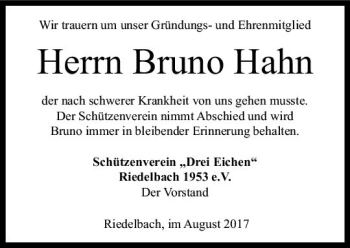 Traueranzeige von Bruno Hahn von  Usinger Anzeiger