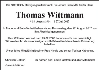 Traueranzeige von Thomas Wittmann von Trauerportal Rhein Main Presse