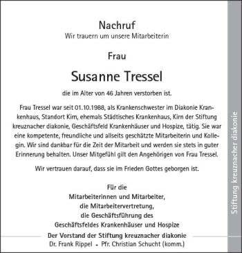 Traueranzeige von Susanne Tressel von Trauerportal Rhein Main Presse