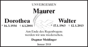 Traueranzeige von Dorothea Maurer von Trauerportal Rhein Main Presse