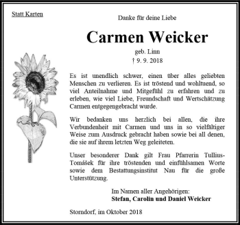 Traueranzeige von Carmen Weicker von VRM Trauer