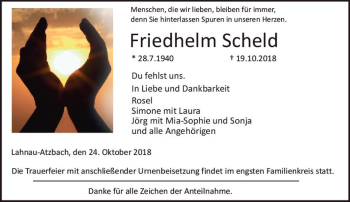 Traueranzeige von Friedhelm Scheld von  Gießener Anzeiger