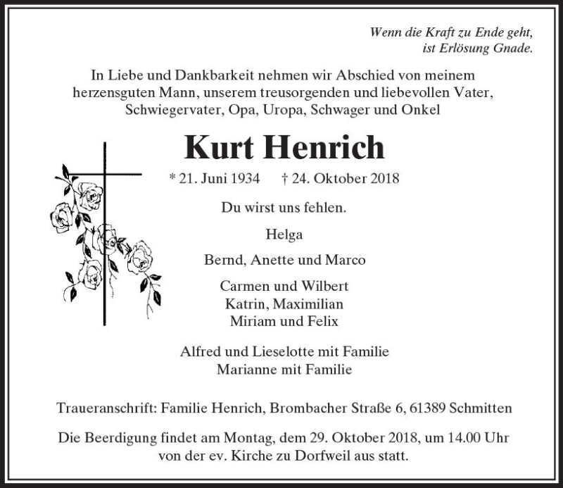 Traueranzeigen von Kurt Henrich | www.vrm-trauer.de