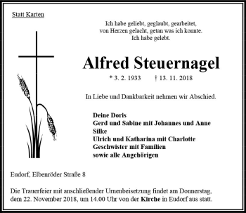 Traueranzeige von Alfred Steuernagel von VRM Trauer