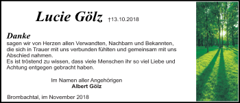 Traueranzeige von Lucie Gölz von vrm-trauer