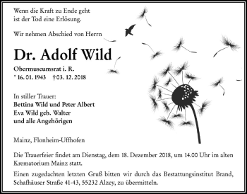 Traueranzeige von Adolf Wild von vrm-trauer