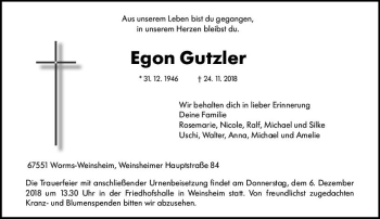 Traueranzeige von Egon Gutzler von vrm-trauer