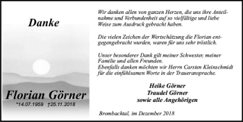 Traueranzeige von Florian Görner von vrm-trauer