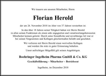 Traueranzeige von Florian Herold von vrm-trauer