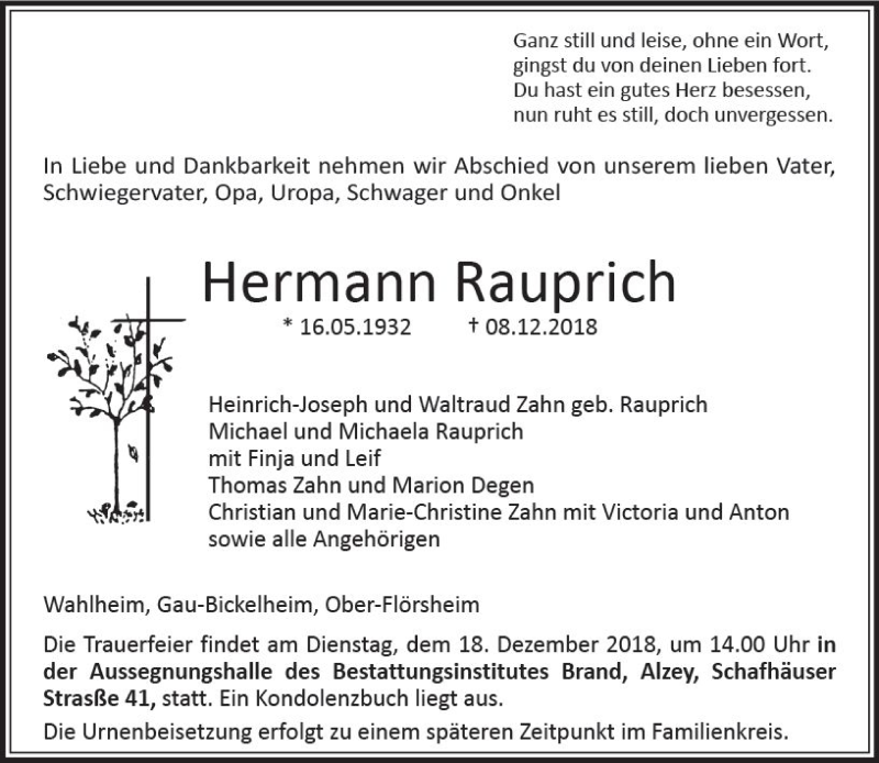 Traueranzeigen von Hermann Rauprich | www.vrm-trauer.de