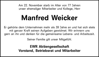 Traueranzeige von Manfred Weicker von vrm-trauer