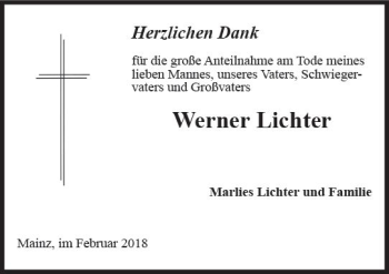Traueranzeige von Werner Lichter von Trauerportal Rhein Main Presse