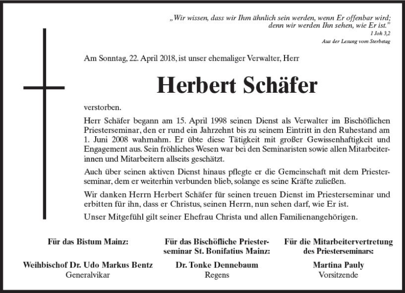 Traueranzeigen von Herbert Schäfer | www.vrm-trauer.de