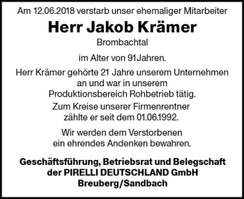 Traueranzeige von Jakob Krämer von Trauerportal Rhein Main Presse