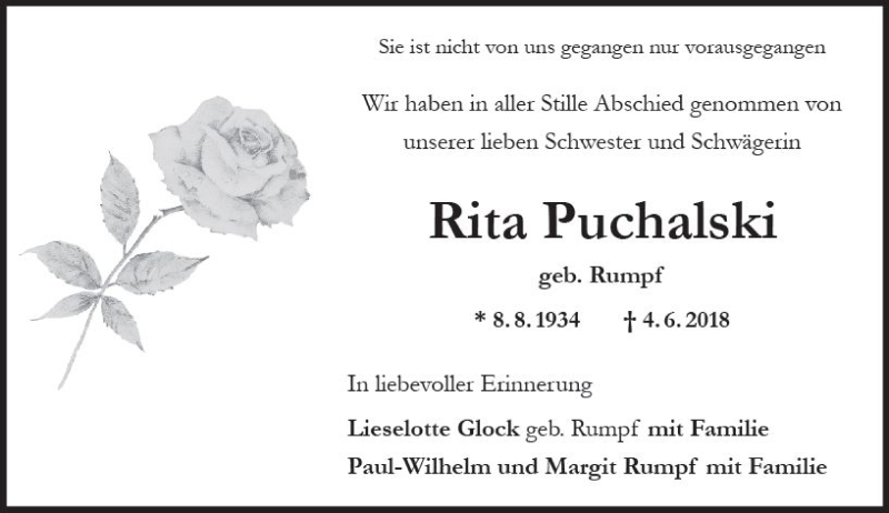 Traueranzeigen Von Rita Puchalski Vrm Trauerde 4850