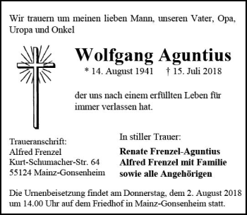 Traueranzeige von Wolfgang Aguntius von vrm-trauer