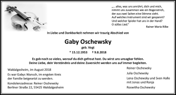 Traueranzeige von Gaby Oschewsky von vrm-trauer