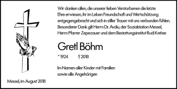 Traueranzeige von Gretl Böhm von vrm-trauer