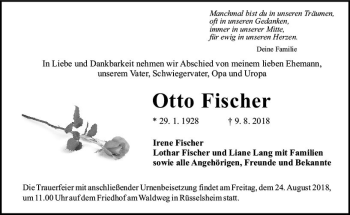 Traueranzeige von Otto Fischer von vrm-trauer