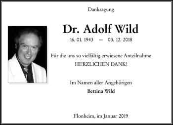 Traueranzeige von Adolf Wild von vrm-trauer