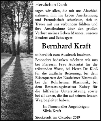 Traueranzeige von Bernhard Kraft von vrm-trauer