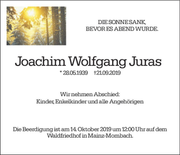 Traueranzeige von Joachim Wolfgang Juras von vrm-trauer