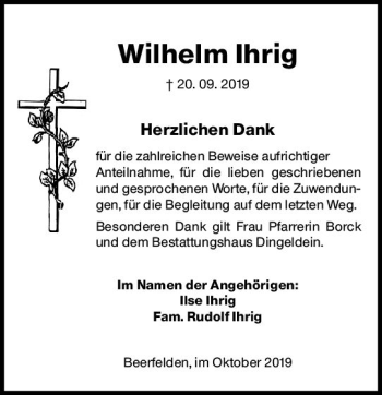 Traueranzeige von Wilhelm Ihrig von vrm-trauer