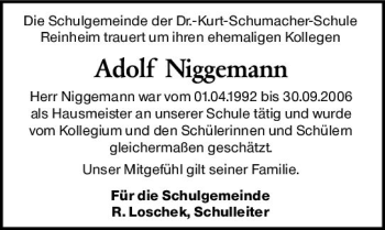 Traueranzeige von Adolf Niggemann von vrm-trauer