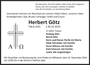 Traueranzeige von Herbert Götz von vrm-trauer