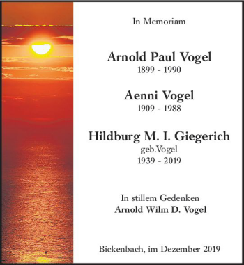 Traueranzeige von Arnold Paul Vogel von vrm-trauer