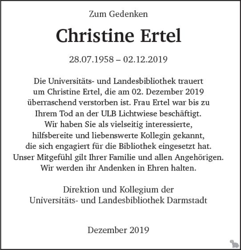 Traueranzeigen Von Christine Ertel Vrm Trauer De