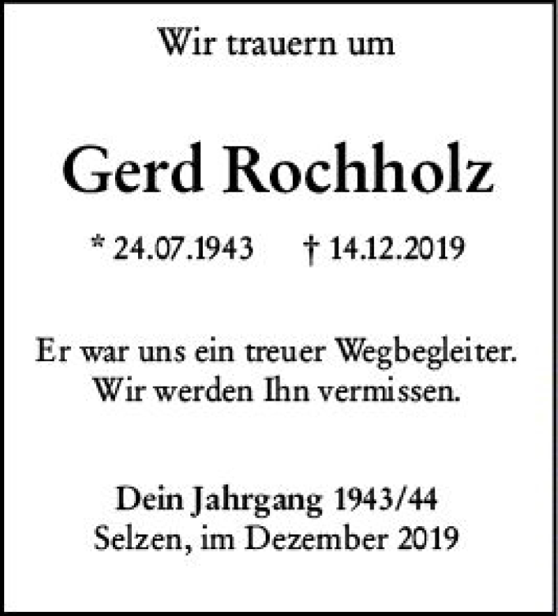 Traueranzeigen Von Gerd Rochholz | Www.vrm-trauer.de