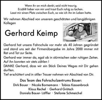 Traueranzeige von Gerhard Keimp von vrm-trauer