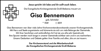 Traueranzeige von Gisa Bennemann von vrm-trauer