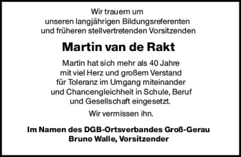 Traueranzeige von Martin van deRakt von vrm-trauer