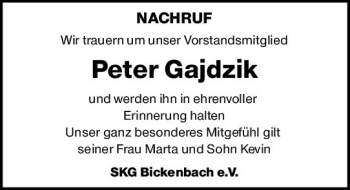 Traueranzeige von Peter Gajdzik von vrm-trauer