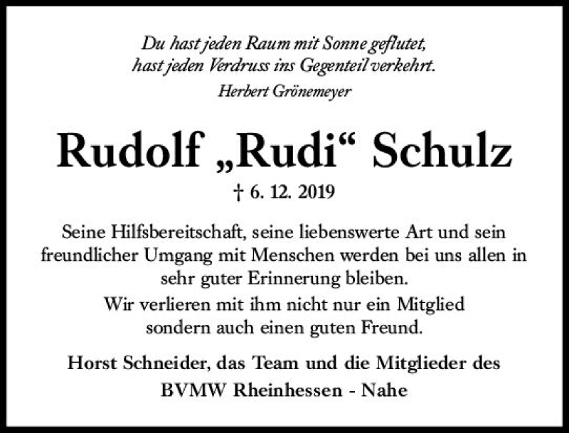 Traueranzeigen Von Rudolf Schulz | Www.vrm-trauer.de